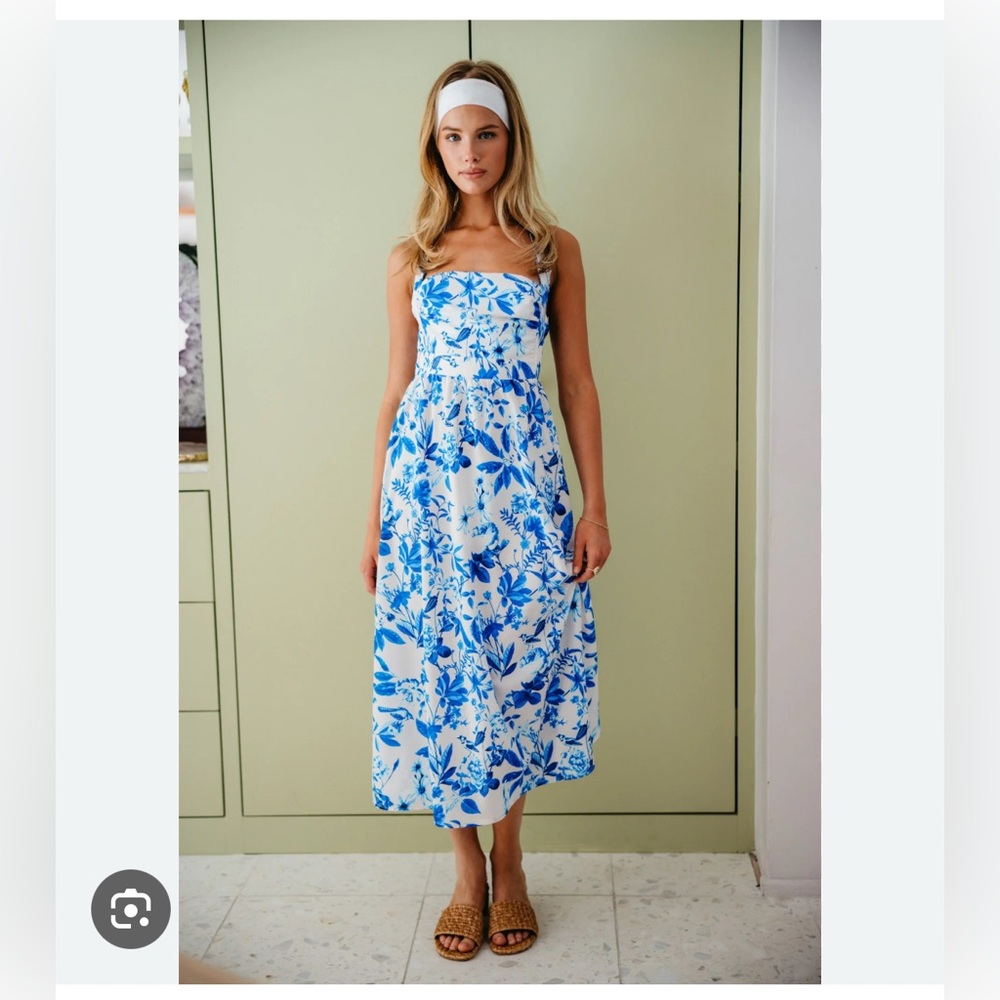 Skatie Blue and White Floral Midi Dress